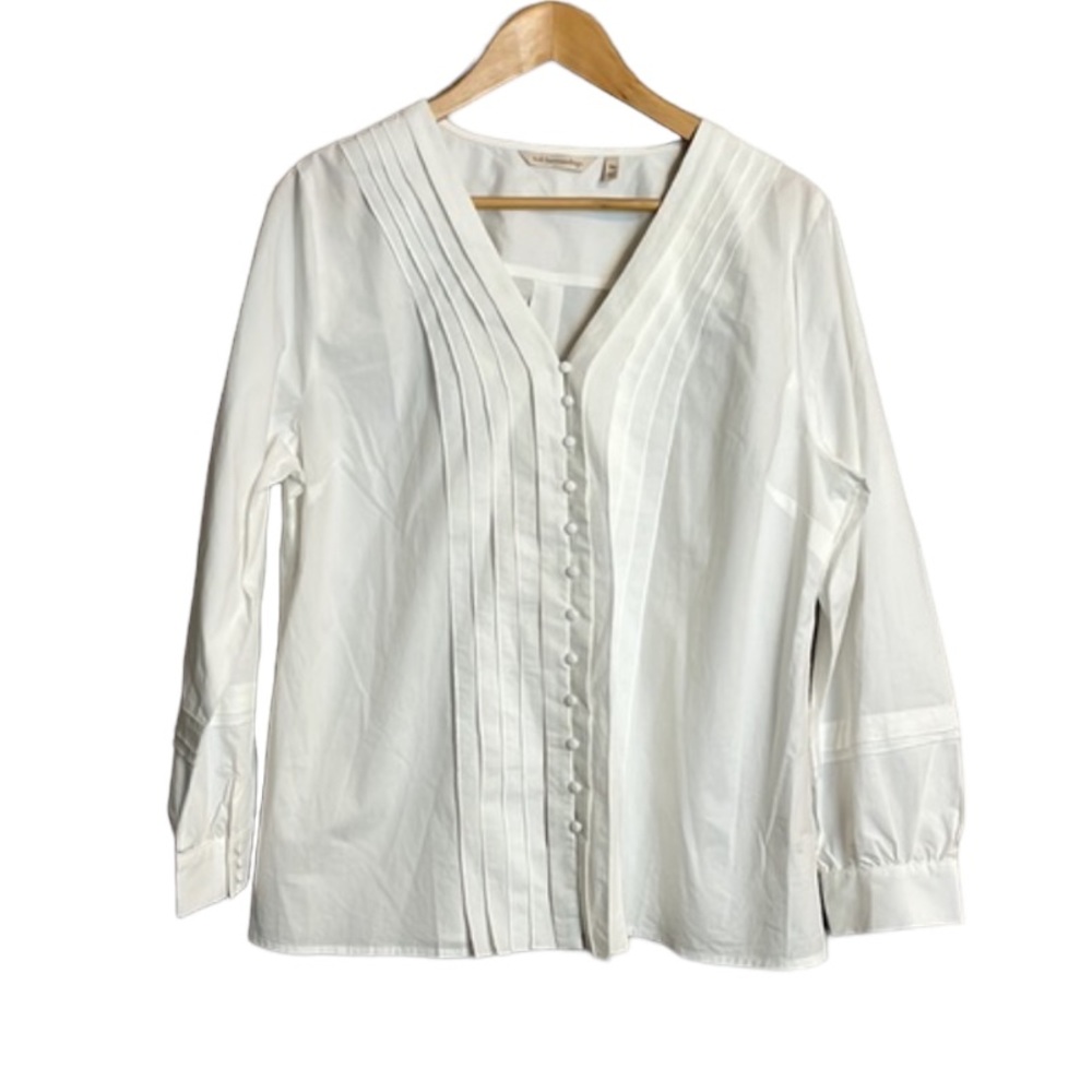 Soft Surroundings pleated front button up cotton long sleeve top white XLP